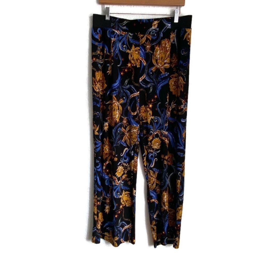 I.N.C Flowy Baroque Pants Black Blue Yellow Sz L